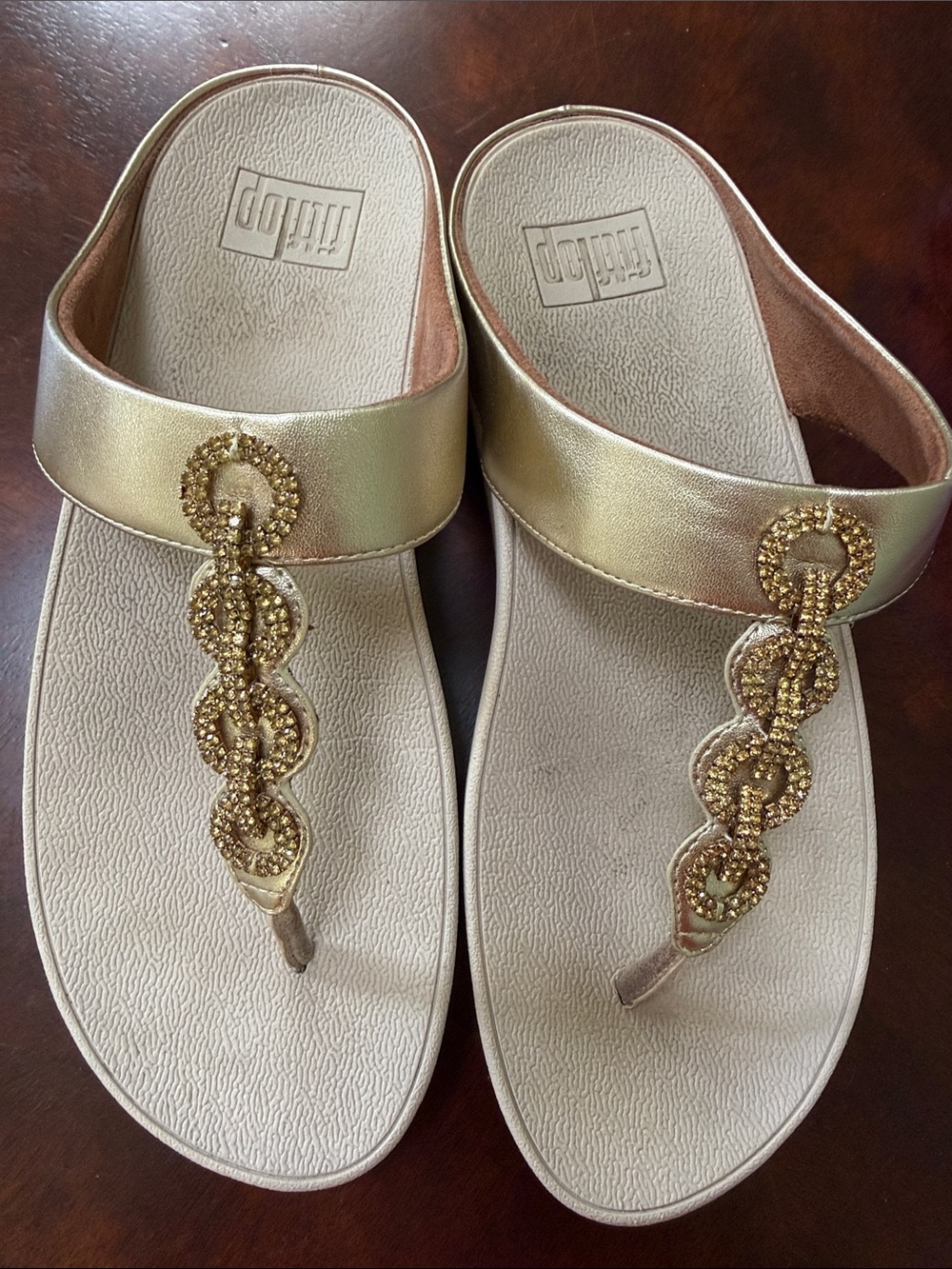 Fitflop Gold Beaded T-strap Sandals